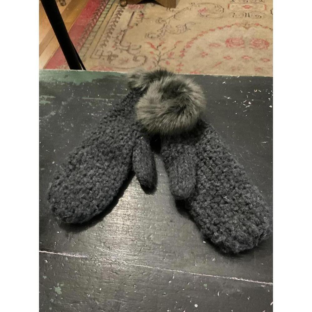 Mark and Graham wool blend Grey Knit Mittens with Faux Fur Trim